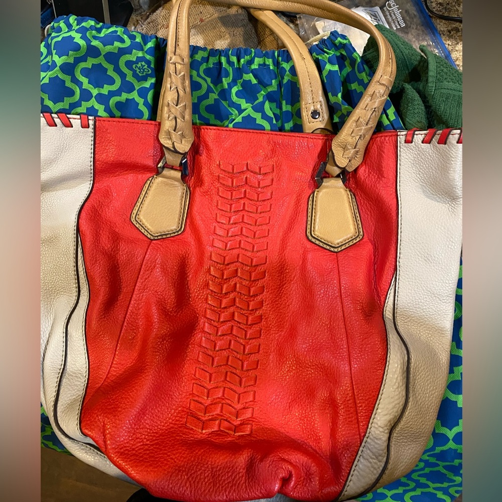 NWT orYANY Lyssie Soft Pebbled Leather Color-Block Tote